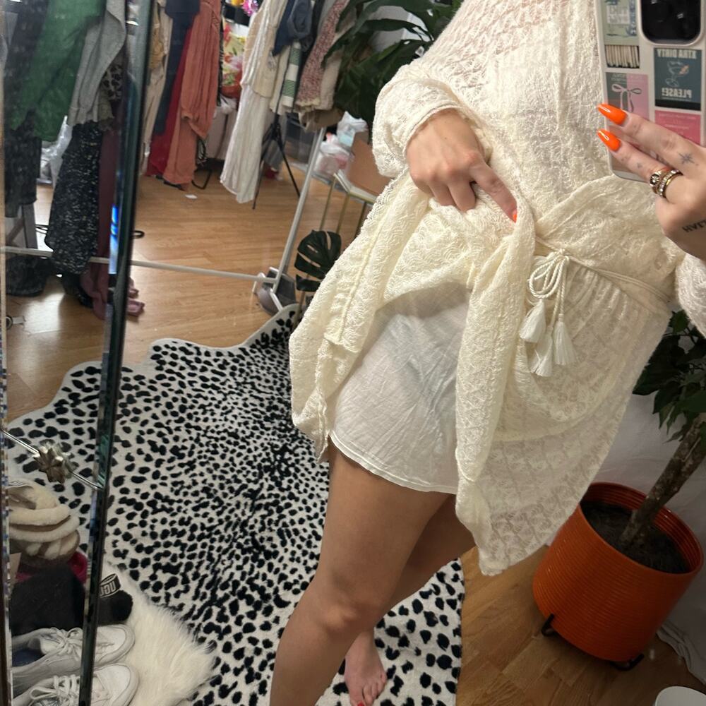 Free People Lace Sheer Long Sleeve Mini Dress Cream Size Small - Picture 5 of 6